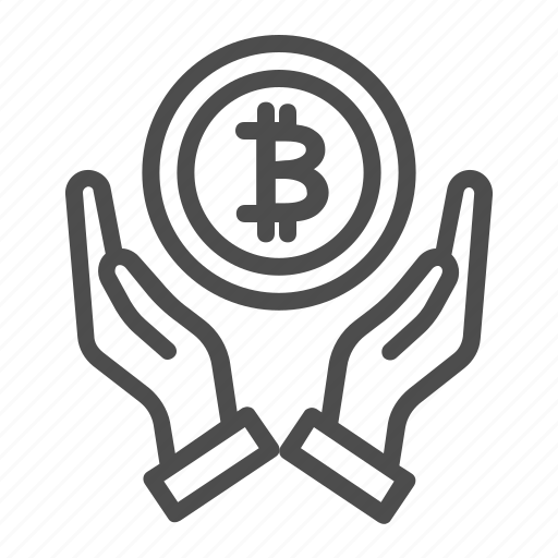 Bitcoin, coin, currency, hand, two, support, money icon - Download on Iconfinder