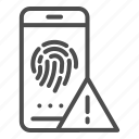 fingerprint, access, authorization, biometric, crime, finger, identity, smartphone, warnung