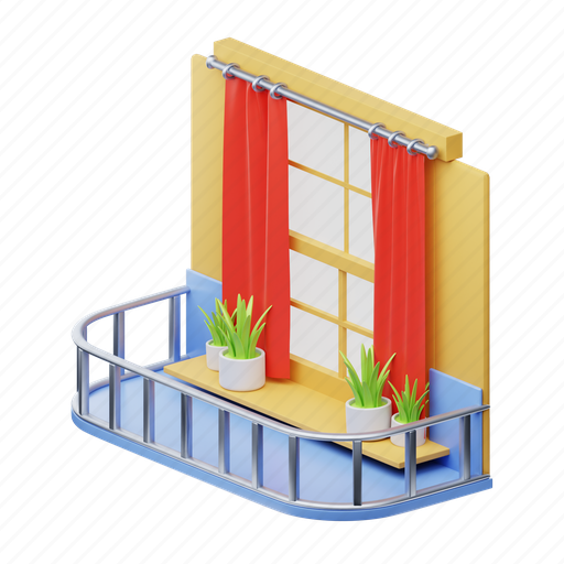 Balcony, balcon, window, terrace, architecture 3D illustration - Download on Iconfinder