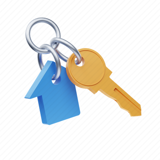 House, keys, keychain, house key 3D illustration - Download on Iconfinder