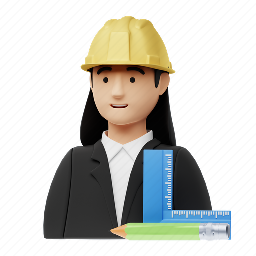 Architect, female, technician, woman, mechanic, building, worker 3D illustration - Download on Iconfinder