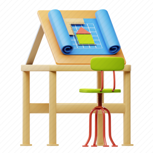 Architectural, drafting, table, desk, drawing 3D illustration - Download on Iconfinder