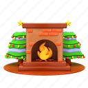 fireplace, and, christmas, pine, tree, snow, holiday, decoration, celebration, winter, xmas, santa 
