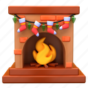 fireplace, with, socks, decoration, christmas, holiday 