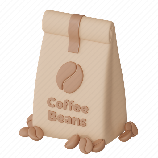 Beans, bag, coffee, shop, brown sack, caffeine boost 3D illustration - Download on Iconfinder