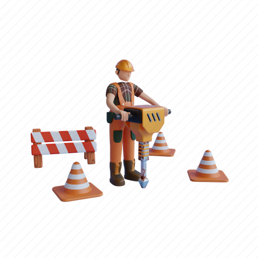 Professional, machinery, maintenance, occupation, machine, jackhammer, pavement 3D illustration - Download on Iconfinder