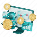 cryptocurrency icon, investment icon, 3d cryptocurrency, computer icon, robot trading, crypto investment