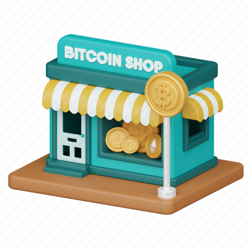 Bitcoin, shop, cryptocurrency, coin, blockchain, online, dollar 3D illustration - Download on Iconfinder