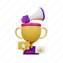 achievement, success, business, goal, marketing, trophy, megaphone 