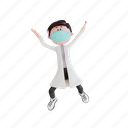 character, doctor, happy, jump, pose, illustration, object, people, man