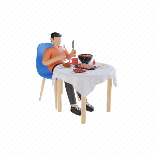Lunch, chopsticks, soup, eggs, sausages, food, eating 3D illustration - Download on Iconfinder