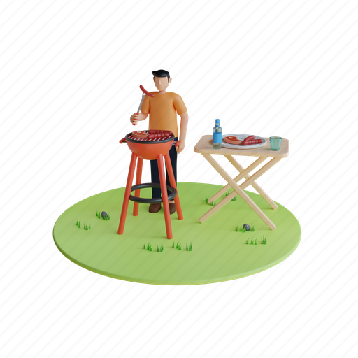 Barbecue, nature, outdoor, grilling, cooking, meat, smoke 3D illustration - Download on Iconfinder
