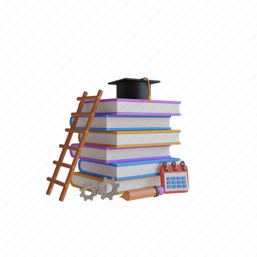 Book, education, stack, academic, ladder, student, science 3D illustration - Download on Iconfinder