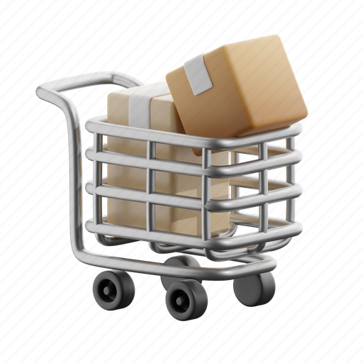 Shopping, cart, trolley, basket, package, shop, buy 3D illustration - Download on Iconfinder