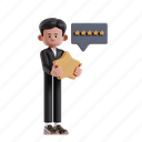 costumer, review, 3d character, 3d illustration, 3d render, 3d businessman, formal suit, five star, rating, vote, classification, evaluation, experience, feedback, five, ranking, rate, quality