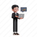 increase, profit, 3d character, 3d illustration, 3d render, 3d businessman, blazer, formal suit, monitoring, growth, statistic, laptop, graph, stock market, annual report, sales, business growth, growth chart, successful, diagram