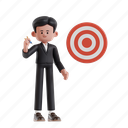 target, 3d character, 3d illustration, 3d render, 3d businessman, formal suit, aim, aiming, dart, arrow, goal, success, target audience, accuracy, dartboard, point, human resource, hit, mark