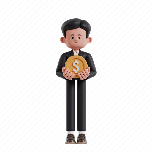 Holding, coin, 3d character, 3d illustration, 3d render, 3d businessman, blazer icon - Download on Iconfinder