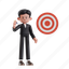 target, 3d character, 3d illustration, 3d render, 3d businessman, formal suit, aim, aiming, dart, arrow, goal, success, target audience, accuracy, dartboard, point, human resource, hit, mark 