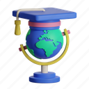 globe, with, graduation, cap, education, school, learning, study 