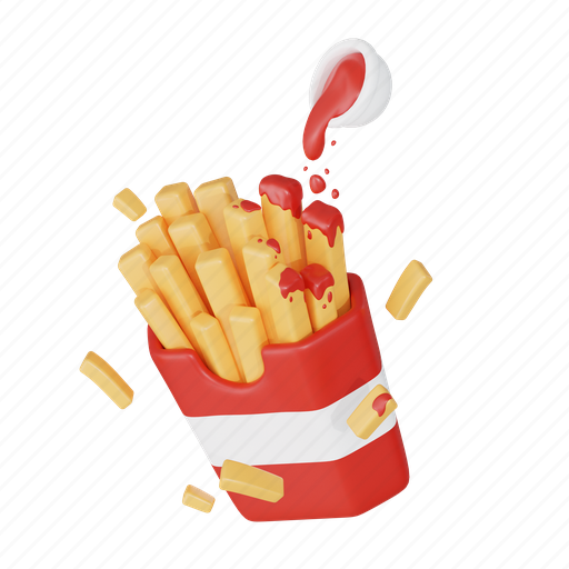 Fries, crispy fries, fast food, potato snack, golden strips, salted fries, greasy snack 3D illustration - Download on Iconfinder