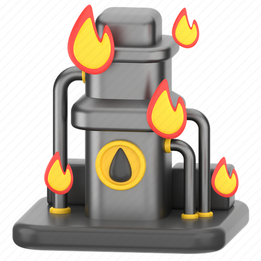 Oil, factory, burns, down, 3d, architecture, background 3D illustration - Download on Iconfinder