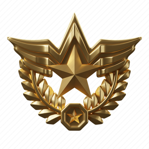Rank, medal, award, ranking, achievement, army, badge 3D illustration - Download on Iconfinder