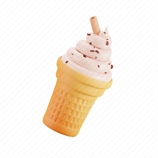 Icecream, cone, dessert, sweet, cold, ice cream cone, tasty food 3D illustration - Download on Iconfinder