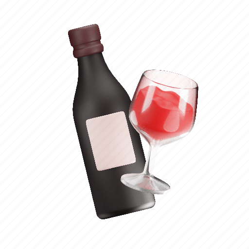 Wine, glass, wine bottle, champagne, alcohol, red wine, drink 3D illustration - Download on Iconfinder