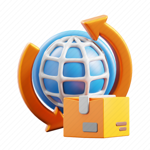 Worldwide, shipping, world, delivery, global, box, package 3D illustration - Download on Iconfinder