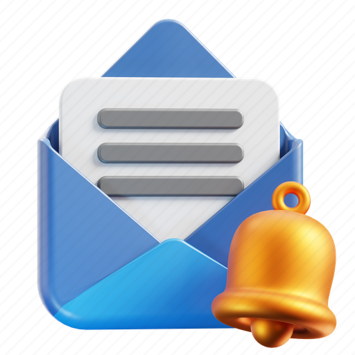 Email, notification, mail, message, communication, envelope, bell 3D illustration - Download on Iconfinder