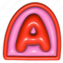 puffy sticker, letter a, a, arch shape, alphabet, typography, 3d