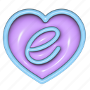 puffy sticker, letter e, e, heart shape, alphabet, typography, 3d