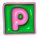 puffy sticker, letter p, p, square shape, alphabet, typography, 3d