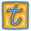 puffy sticker, letter t, t, square shape, alphabet, font, 3d