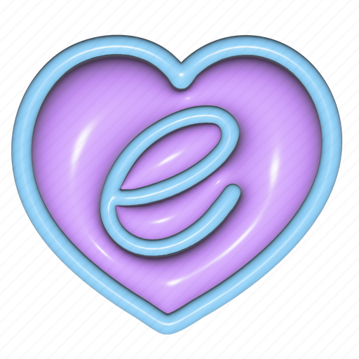 Puffy sticker, letter e, e, heart shape, alphabet, typography, 3d icon - Download on Iconfinder