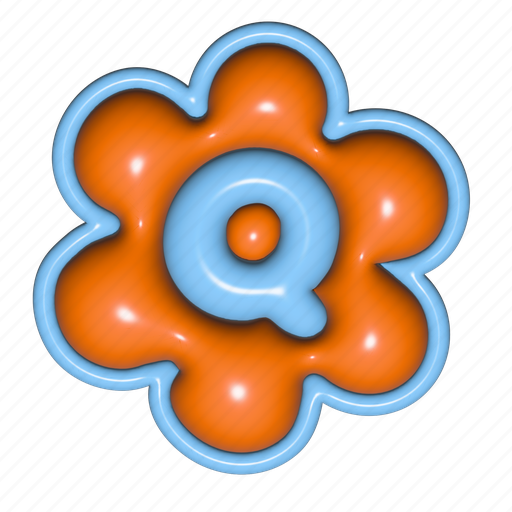 Puffy sticker, letter q, q, flower shape, alphabet, font, 3d icon - Download on Iconfinder