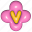 puffy sticker, letter v, v, quatrefoil shape, alphabet, typography, 3d 