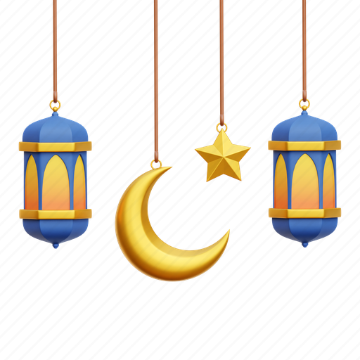 Islamic decoration, crescent moon, star, lantern, islamic 3D illustration - Download on Iconfinder