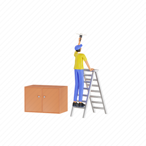 Repair, handyman, ceiling, work, wall, paint, renovation 3D illustration - Download on Iconfinder