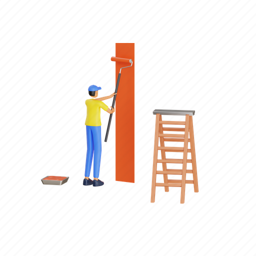 Repair, painter, paint, worker, tool, wall, roller 3D illustration - Download on Iconfinder