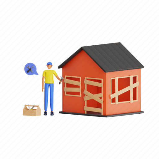 Repair, renovation, home, house, construction, wall, work 3D illustration - Download on Iconfinder