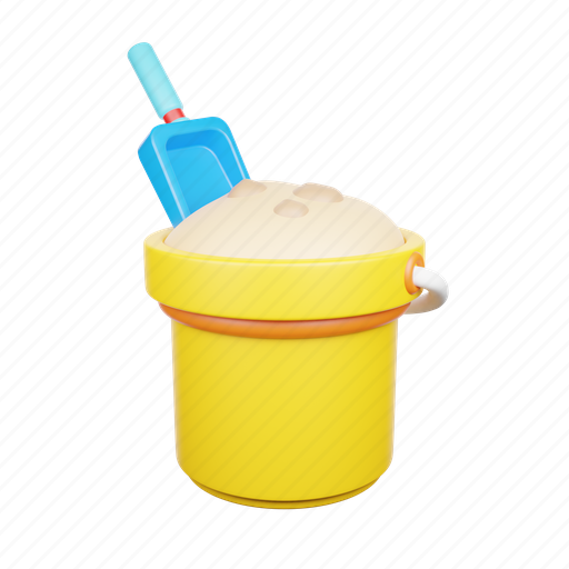 Bucket, sand, summer, beach, tropical, nature, 3d 3D illustration - Download on Iconfinder