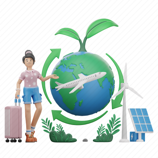 Sustainbale, tourism, vacation, travel, tour, transport, transportation 3D illustration - Download on Iconfinder