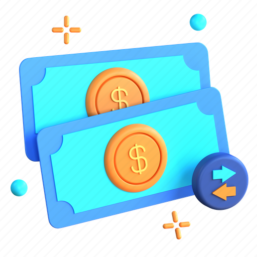 Transaction, finance, transfer, currency 3D illustration - Download on Iconfinder