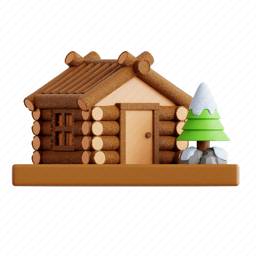 Wooden home, wooden house, winter 3D illustration - Download on Iconfinder