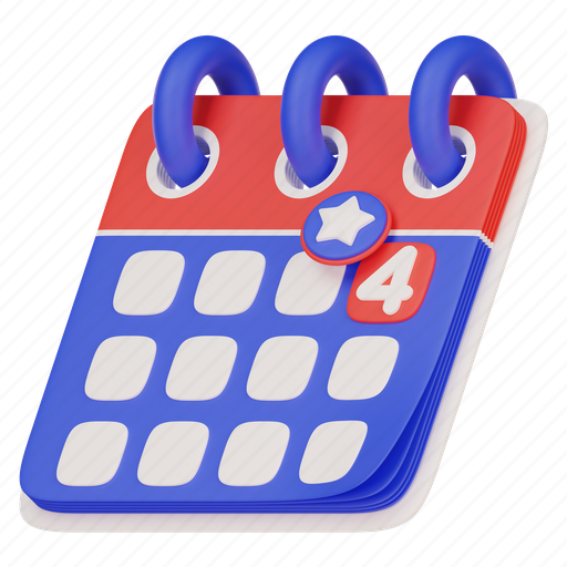 Calendar, america, usa, american, independence, celebration, united 3D illustration - Download on Iconfinder