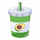 takeaway drink, avocado drink, disposable drink, fruit drink, beverage