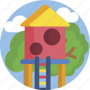 playground, toy house, tree house, children, fun