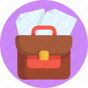 briefcase, paper, document, sheet
